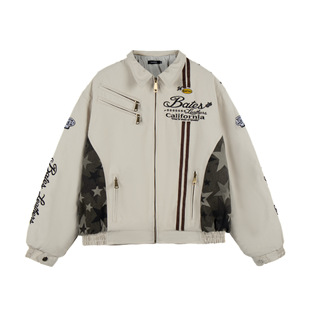 欧美街头潮牌重工迷彩拼接刺绣棉服夹克女宽松棉衣外套 蚀月镜