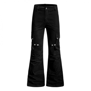 【蚀月镜】y2k轻亚街头黑色微喇裤女修身喇叭工装口袋休闲长裤ins