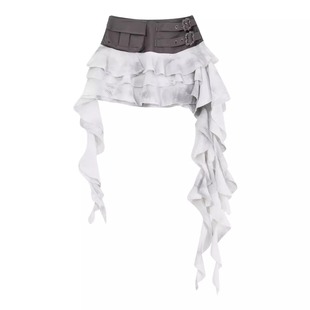 y2k古早轻亚文化不规则荷叶边半身裙女夏重工高腰显瘦飘带短裙子