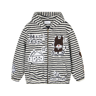 y2k千禧风可爱卡通狗狗耳朵连帽棉衣女条纹加厚棉服ins 蚀月镜