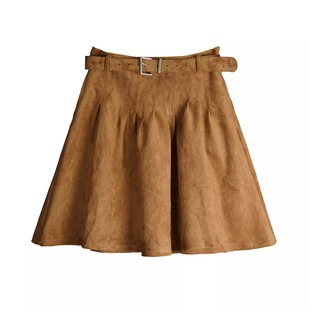 西部辣妹美拉德咖色麂皮绒半身裙女高腰显瘦A字短裙ins 蚀月镜