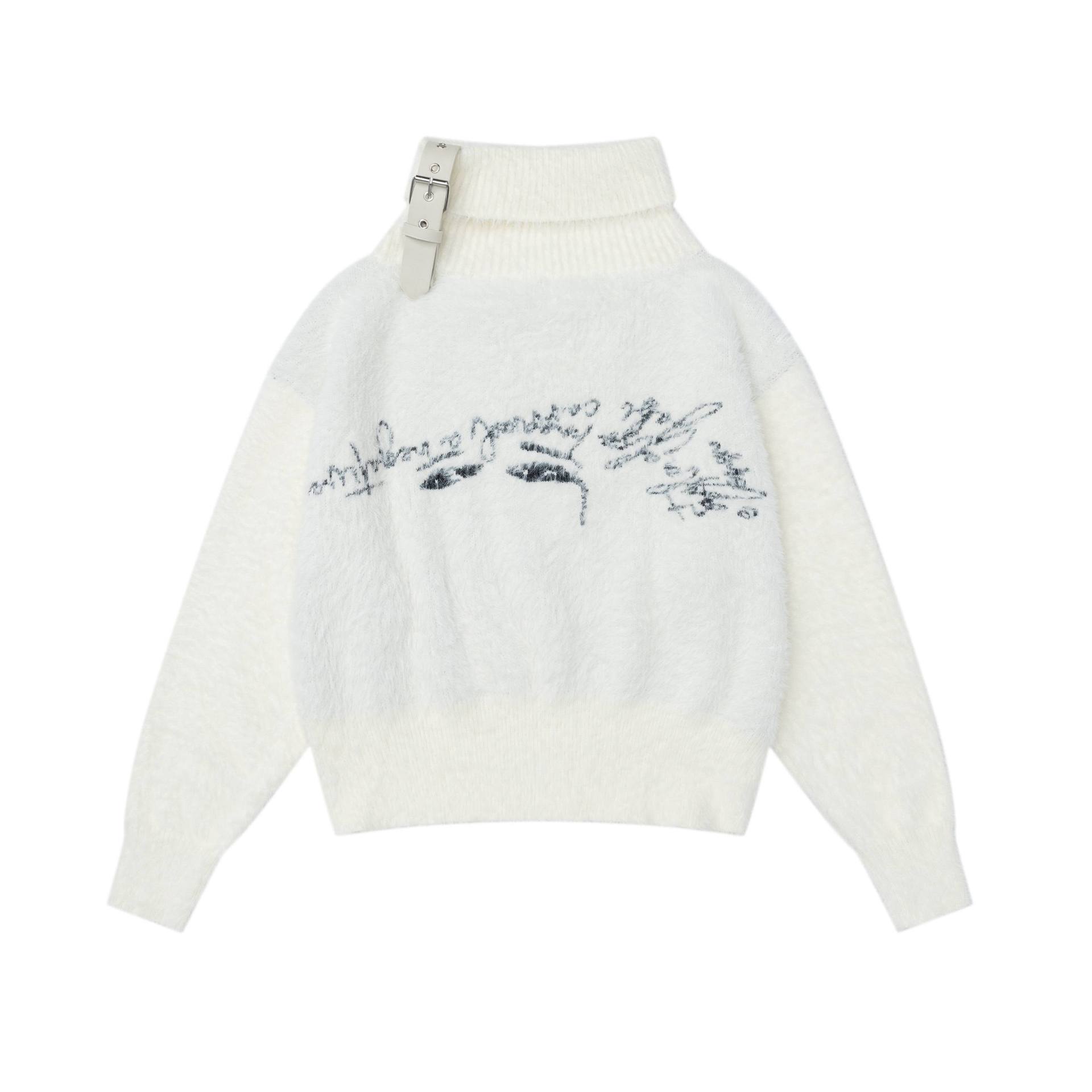 【蚀月镜】y2k轻亚毛绒软糯高领毛衣女秋冬皮扣装饰针织衫上衣ins