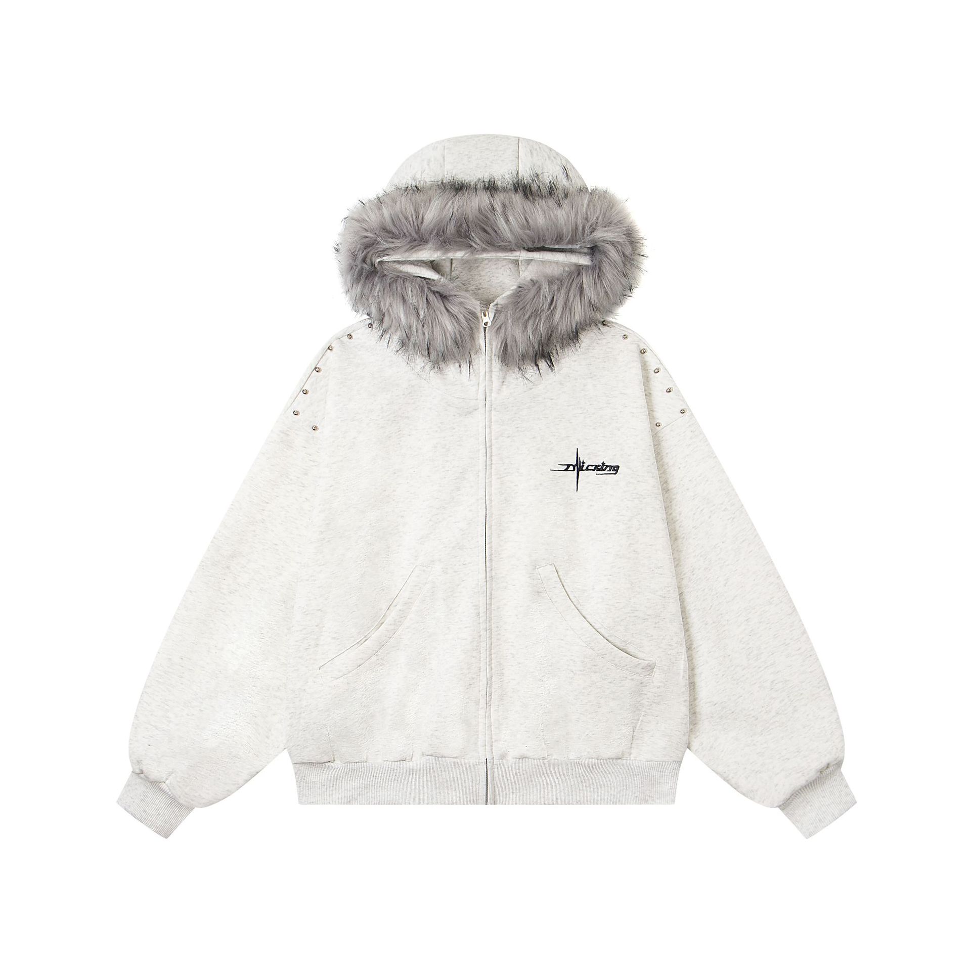 【蚀月镜】y2k轻亚铆钉毛领连帽卫衣女开衫慵懒风拉链外套小个子