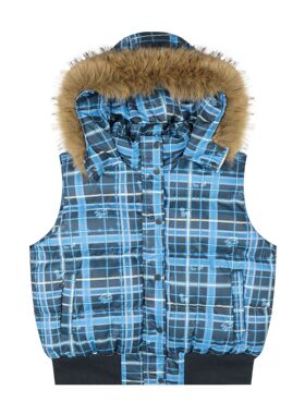 【蚀月镜】y2k千禧风美式辣妹格纹毛领连帽马甲女冬季保暖外套ins