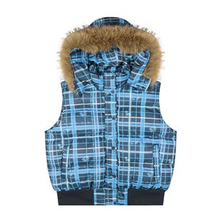 辣妹格纹毛领连帽马甲女冬季 y2k千禧风美式 保暖外套ins 蚀月镜