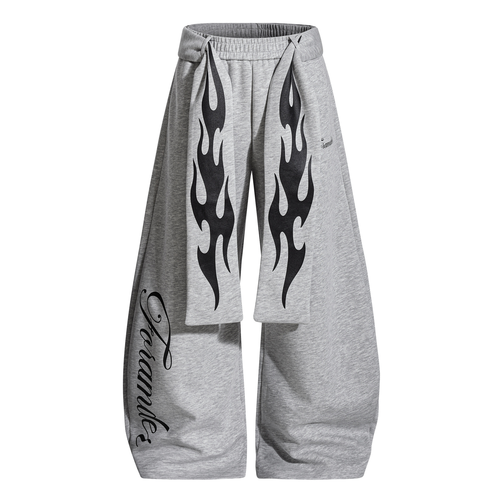 【蚀月镜】欧美式街头嘻哈火焰印花飘带卫裤女宽松阔腿裤jazz街舞