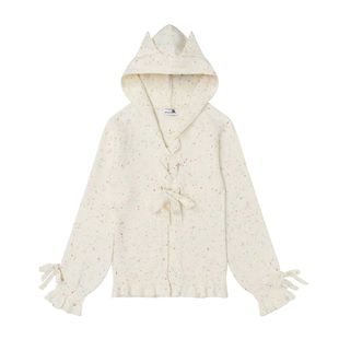 y2k轻亚上衣千禧风可爱蝴蝶结绑带连帽毛衣女秋冬宽松慵懒针织衫