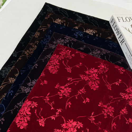 国风梅花丝绒压花面料  秋冬中老年旗袍外套连衣裙服装丝绒花布