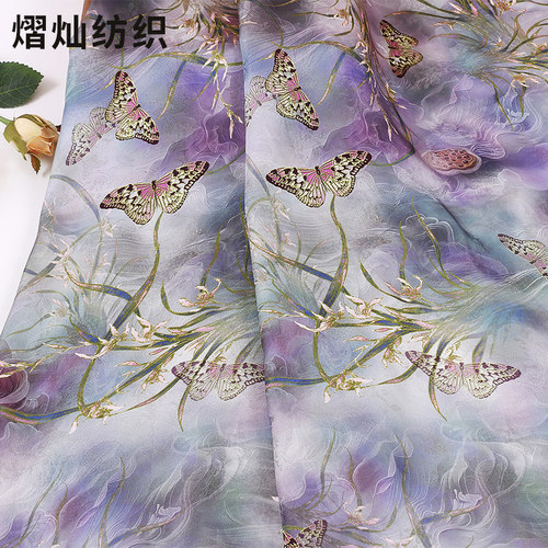 全人丝香云纱印花面料 春夏连衣裙旗袍童装女装面料 古风缎面花布