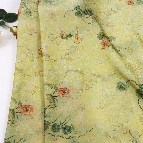 国风浮光锦浅绿色系列印花布 旗袍连衣裙印花面料 碎花布可零剪