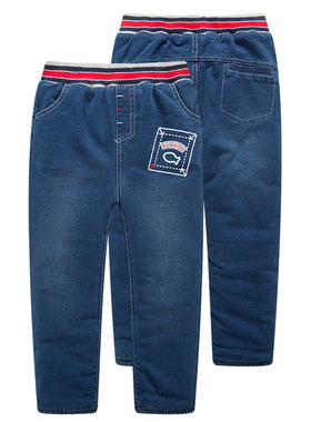 非常小鱼38726男童休闲冬季超柔纯棉夹棉仿牛仔针织里保暖长棉裤