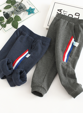 非常小鱼39724新款男童深秋柔软双层针织纯棉里运动休闲收口裤