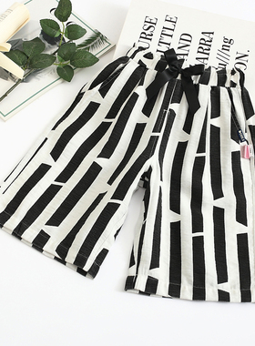 非常小鱼80296女童夏季清仓薄棉布宽腿洋气百搭休闲七分裤100-140