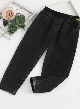 非常小鱼81722新款男童深秋冬季牛仔宽松双层针织里衬裤110-150