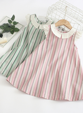 非常小鱼60374女童新款夏季韩版棉布条纹洋气儿童连衣裙100-140
