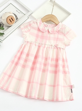 非常小鱼61375新款女童夏季纯棉淑女时尚宝宝格子公主短袖连衣裙