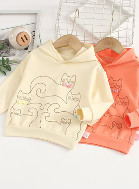 非常小鱼61758春秋季新款女童装休闲针织纯棉猫咪帽衫上衣90-130