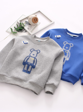 非常小鱼儿童63818新款秋冬男童卫衣加绒保暖一体绒针织休闲上衣