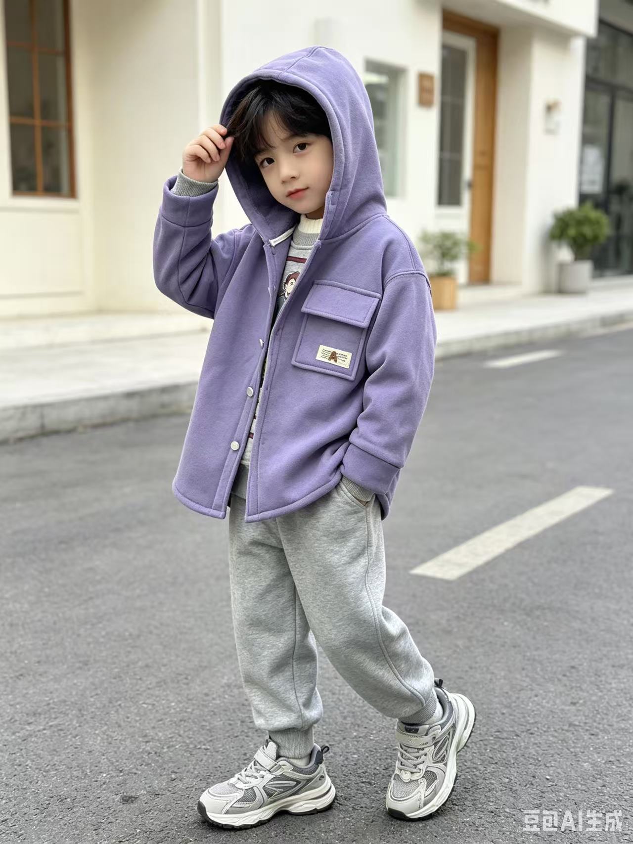 非常小的针织休闲加绒外套。图片