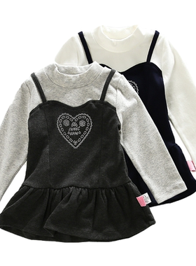 非常小鱼18653新款春秋季女中小童圆领针织纯棉长袖上衣裙80-120