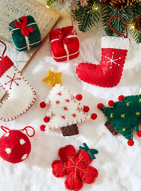 圣诞节装饰羊毛毡手工diy圣诞装饰树雪花圣诞球姜饼人小礼物挂件