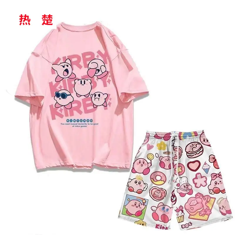 新款夏日印花t恤套装夏季可爱宽松短裤男女运动两件套印花可爱12