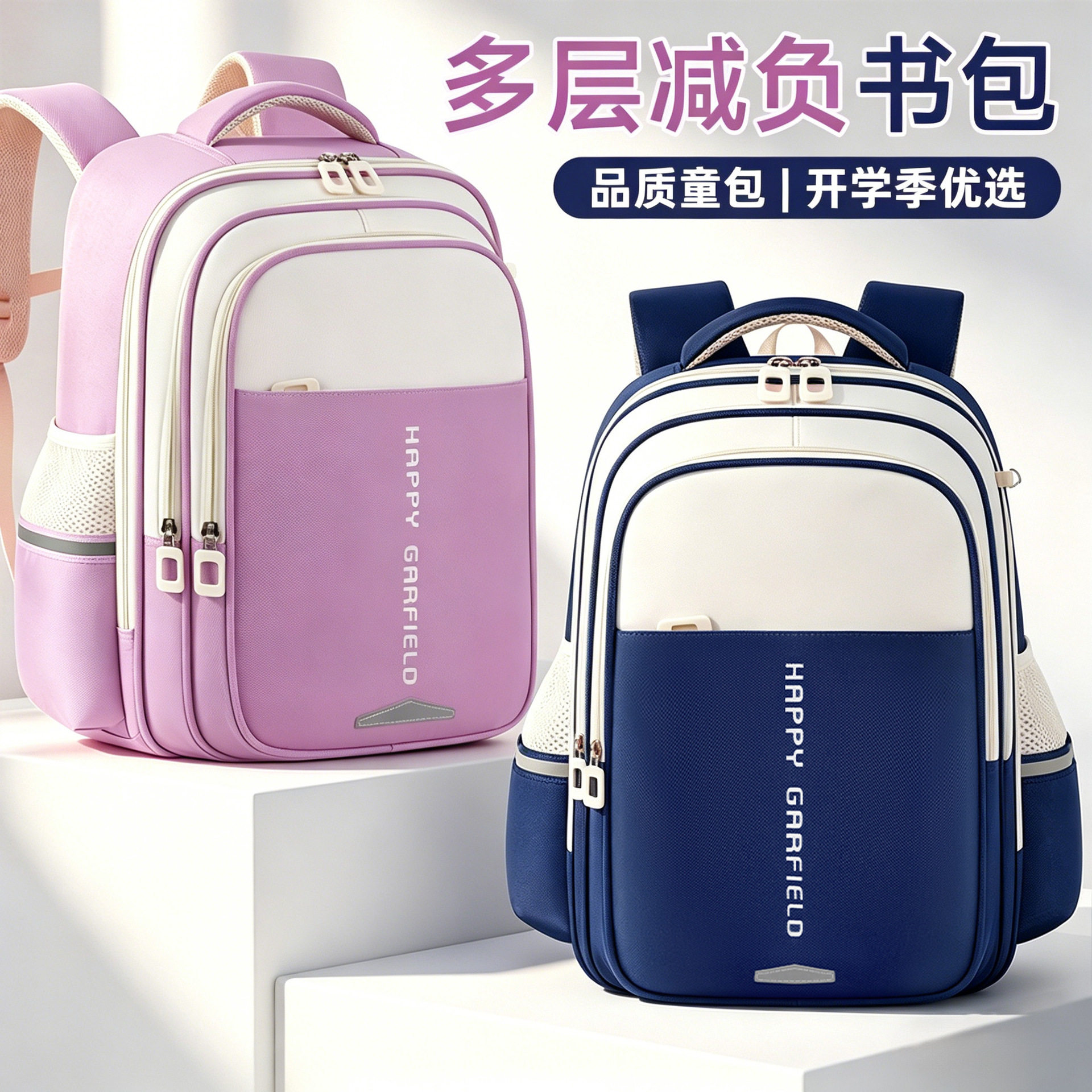 源头工厂书包小学生批发男女款护脊减负防泼水大容量儿童双肩包