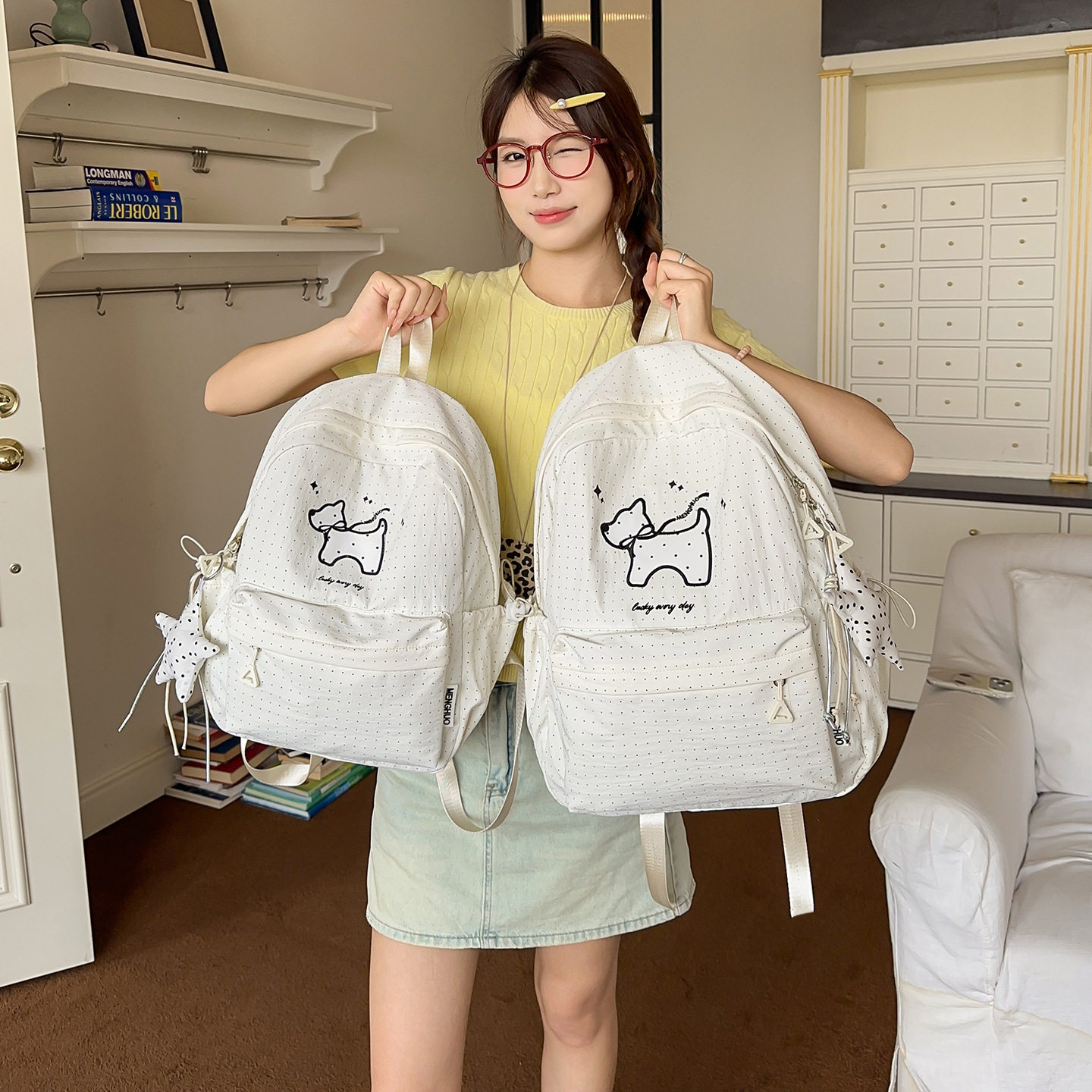 2026初中女生波点可爱少女心高中学生上课大容量高颜值背包双肩包