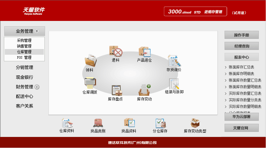 速达天耀3000cloudSTD进销存软件仓库调拨委托代销货品管