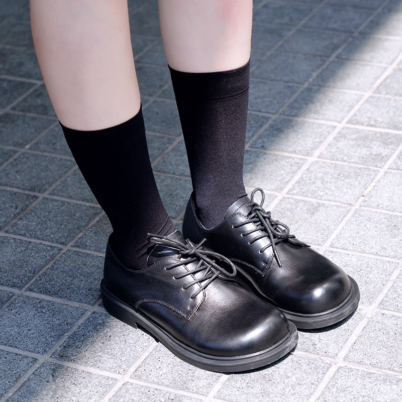 日系原宿女鞋秋季jk风真皮系带大头鞋低帮萝莉鞋圆头学生单鞋女