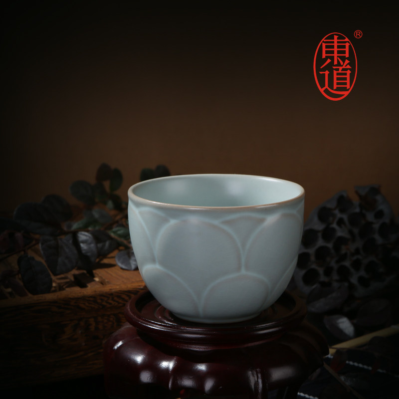 东道汝窑莲花杯大号开片陶瓷茶杯