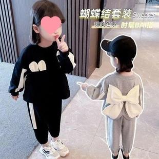 两件套运动套装 小孩蝴蝶结上衣网红时髦服洋气儿童女童春秋韩版