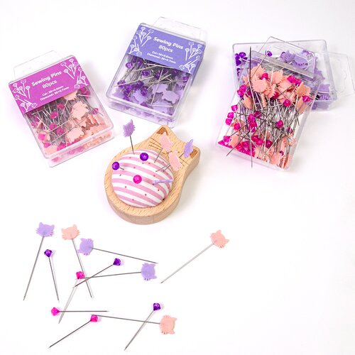 猫咪钻石定位针Sewing pins 80pcs装手工缝纫拼布固定针服装定位