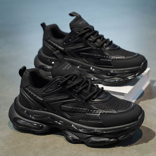 黑武士男鞋冬季男士跑步减震气垫运动鞋男款休闲增高黑色老爹潮鞋