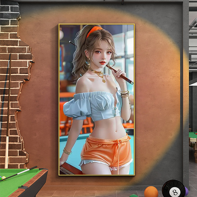桌球室美女墙面装饰挂画