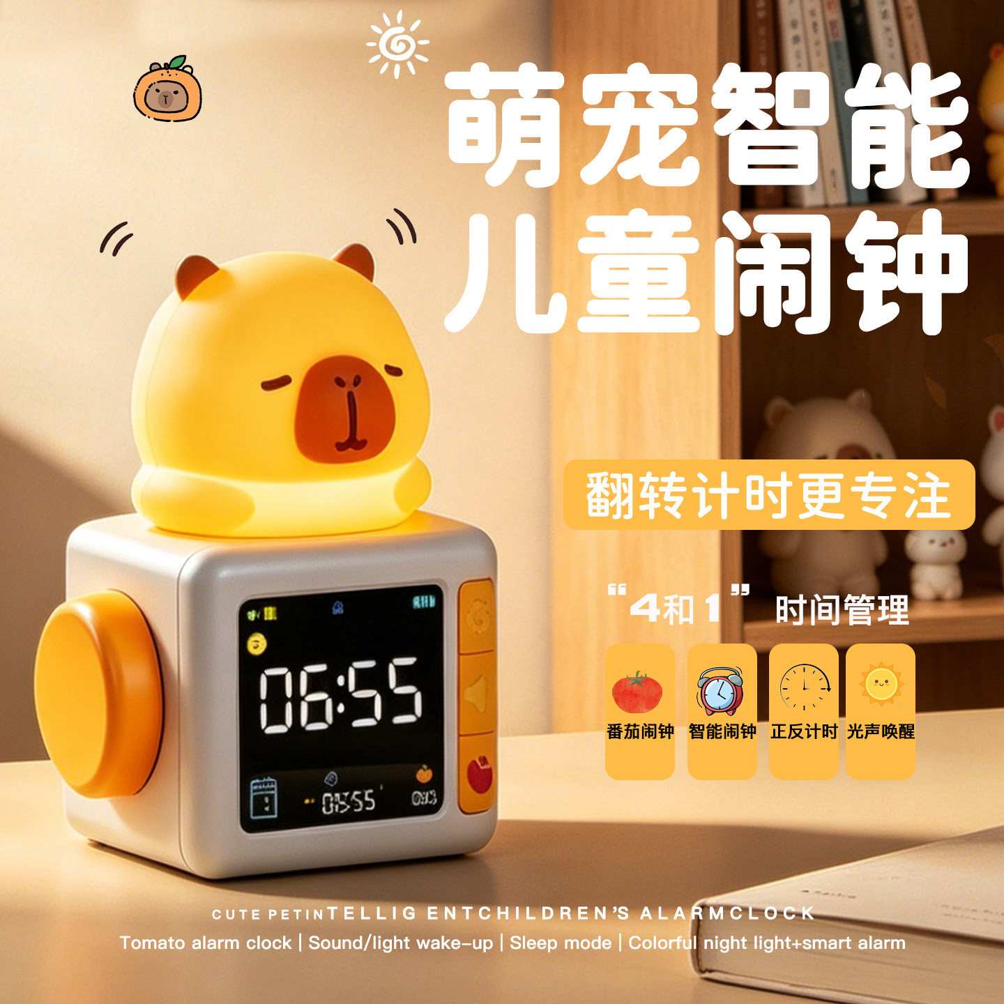 小宠智能闹钟萌宠桌面数显时钟灯儿童学生学习计时器硅胶拍拍夜灯