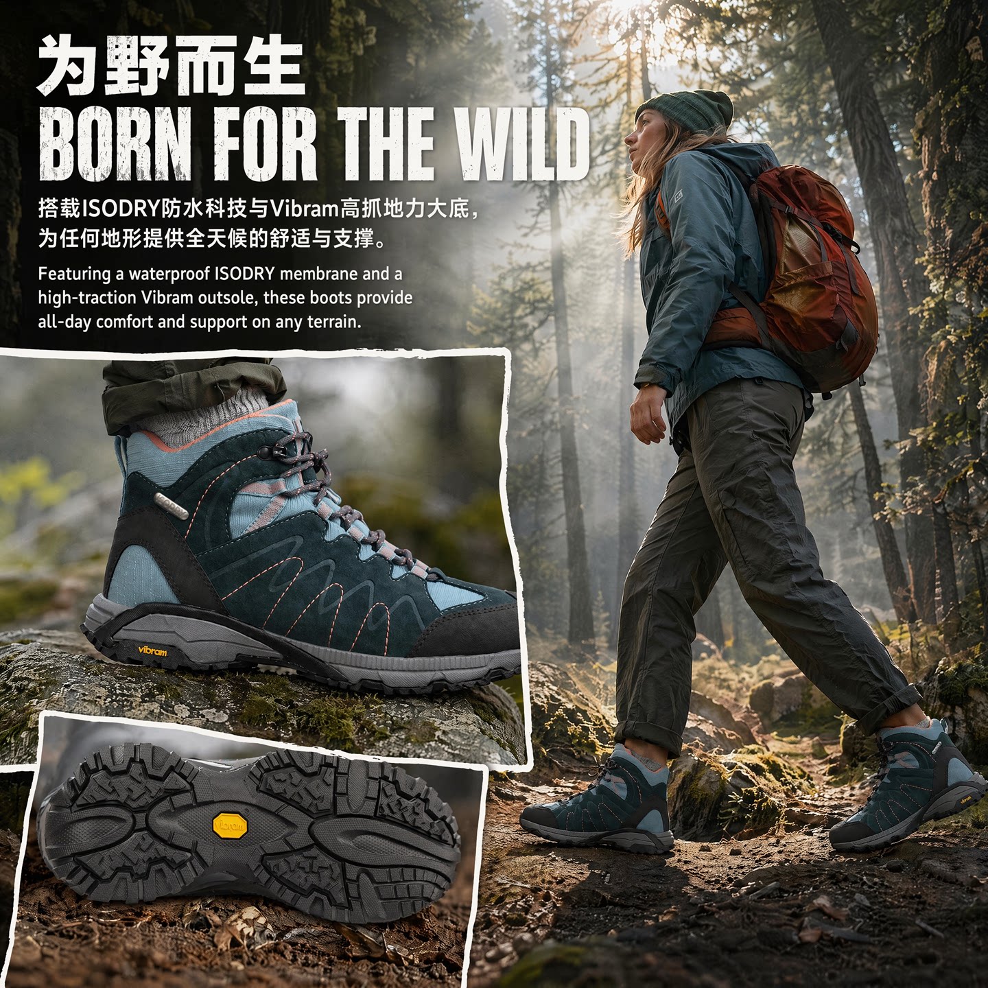 仅38 40码！户外专业黄金V底女高帮防水登山徒步鞋全地形防滑抓地