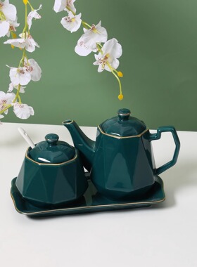 陶瓷调味罐醋壶带托盘糖罐三件套组合套装厨房用品简约调味盒油壶