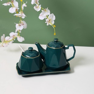 陶瓷调味罐醋壶带托盘糖罐三件套组合套装厨房用品简约调味盒油壶