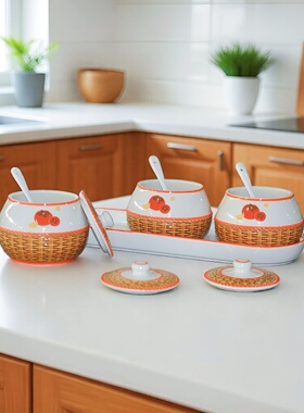 陶瓷调料罐家用厨房调味罐盐罐调料盒食堂饭店调料罐柿柿如意套装