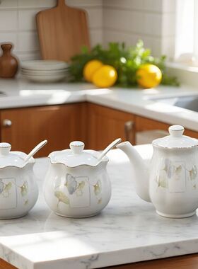 调味罐盐罐家用套装陶瓷调料盒厨房糖罐辣椒罐餐馆醋壶组合套装