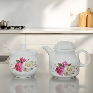 陶瓷调味罐醋壶不锈钢架子组合套餐厨房用品收纳盒饭店餐厅辣椒罐