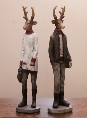 树脂动物美式风情侣夫妻软装摆件