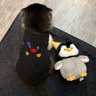 企鹅可爱宠物猫咪衣服冬季加绒保暖无袖背心式防掉毛防寒防冻弹力