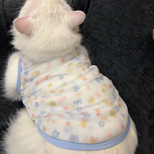 网纱布猫咪衣服夏季背心式碎花款