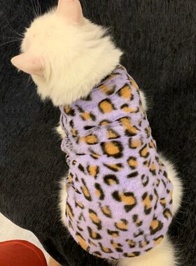 可爱豹纹猫咪衣服背心秋冬季加绒