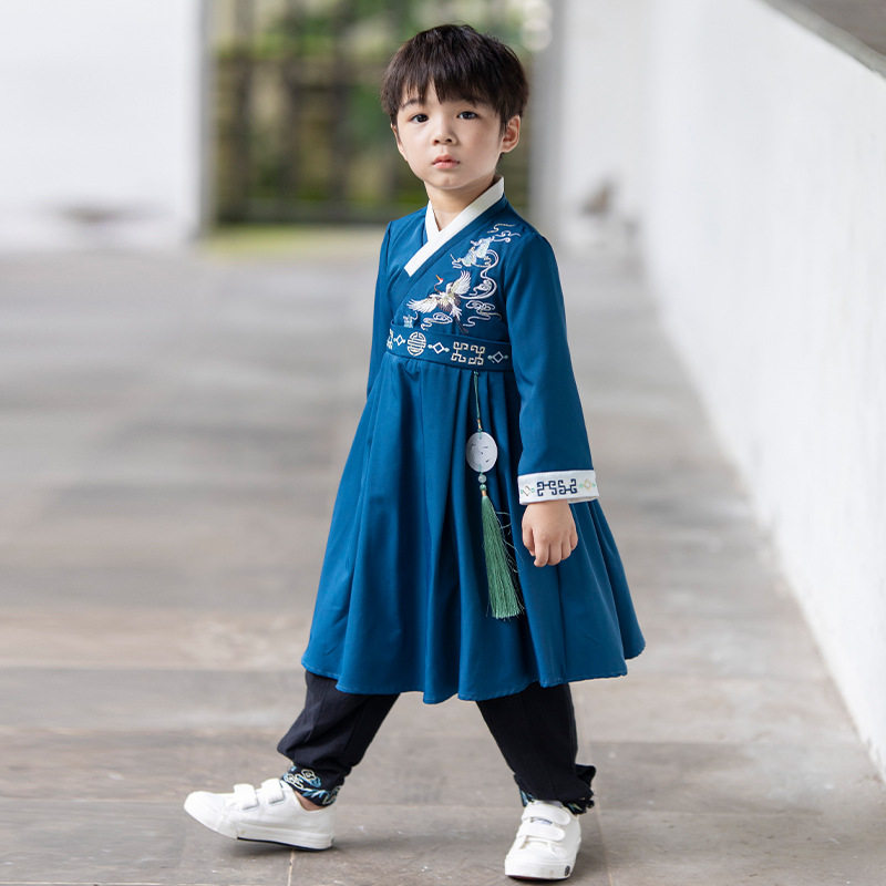 2026新款贝优可汉服童装春季男童儿童两件套装唐装长袍+外套