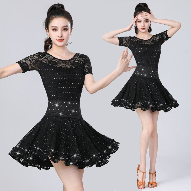2026新款拉丁舞服装成人女蕾丝烫钻裙套装练功服三步踩摩登舞服吉
