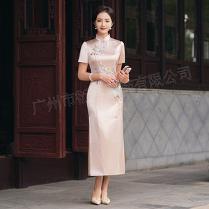 2026新款高端醋酸婚宴改良旗袍裙夏季气质优雅时尚显瘦喜婆婆宴会