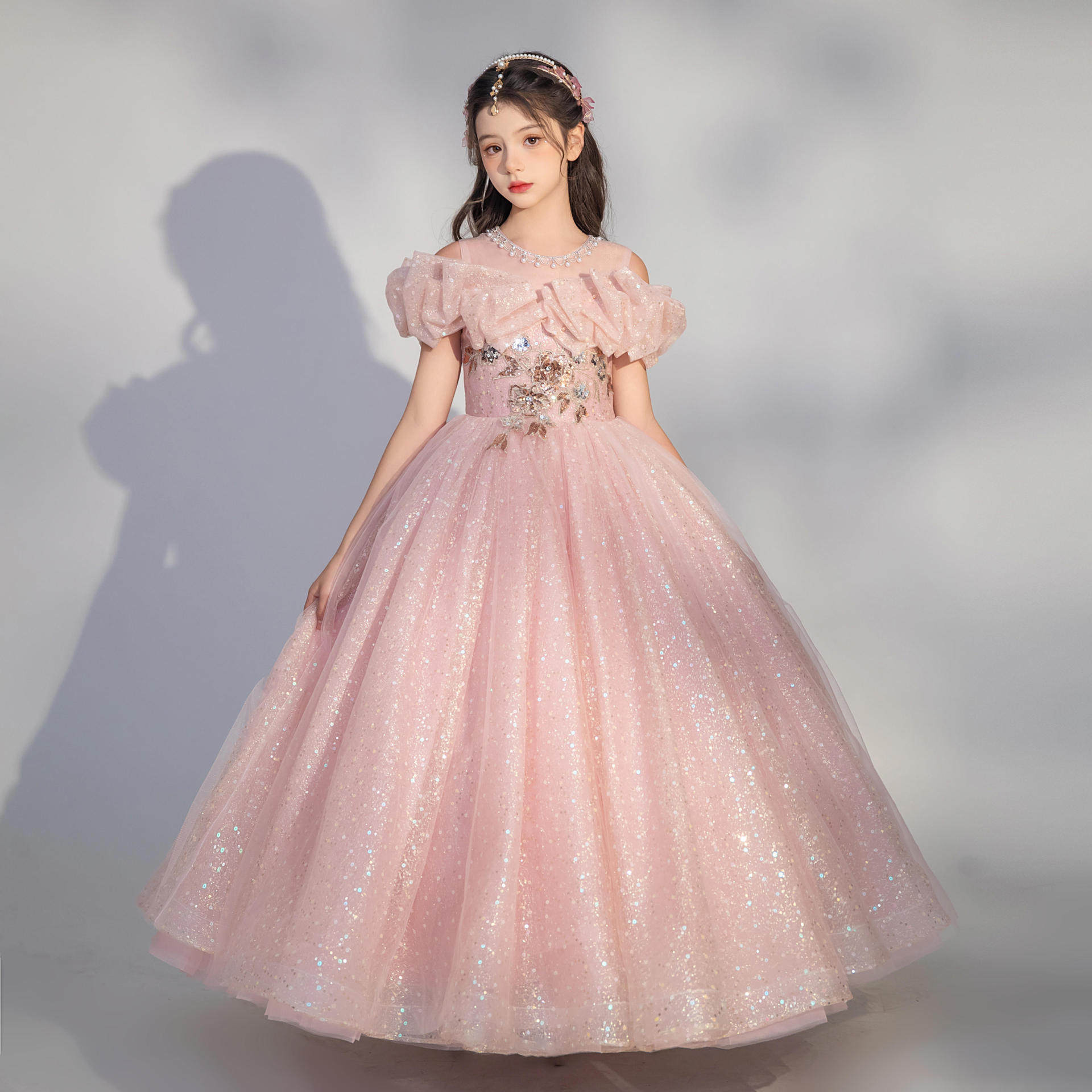 2026新款女童礼服高端小女孩演出服主持人花童婚礼儿童公主裙洋气